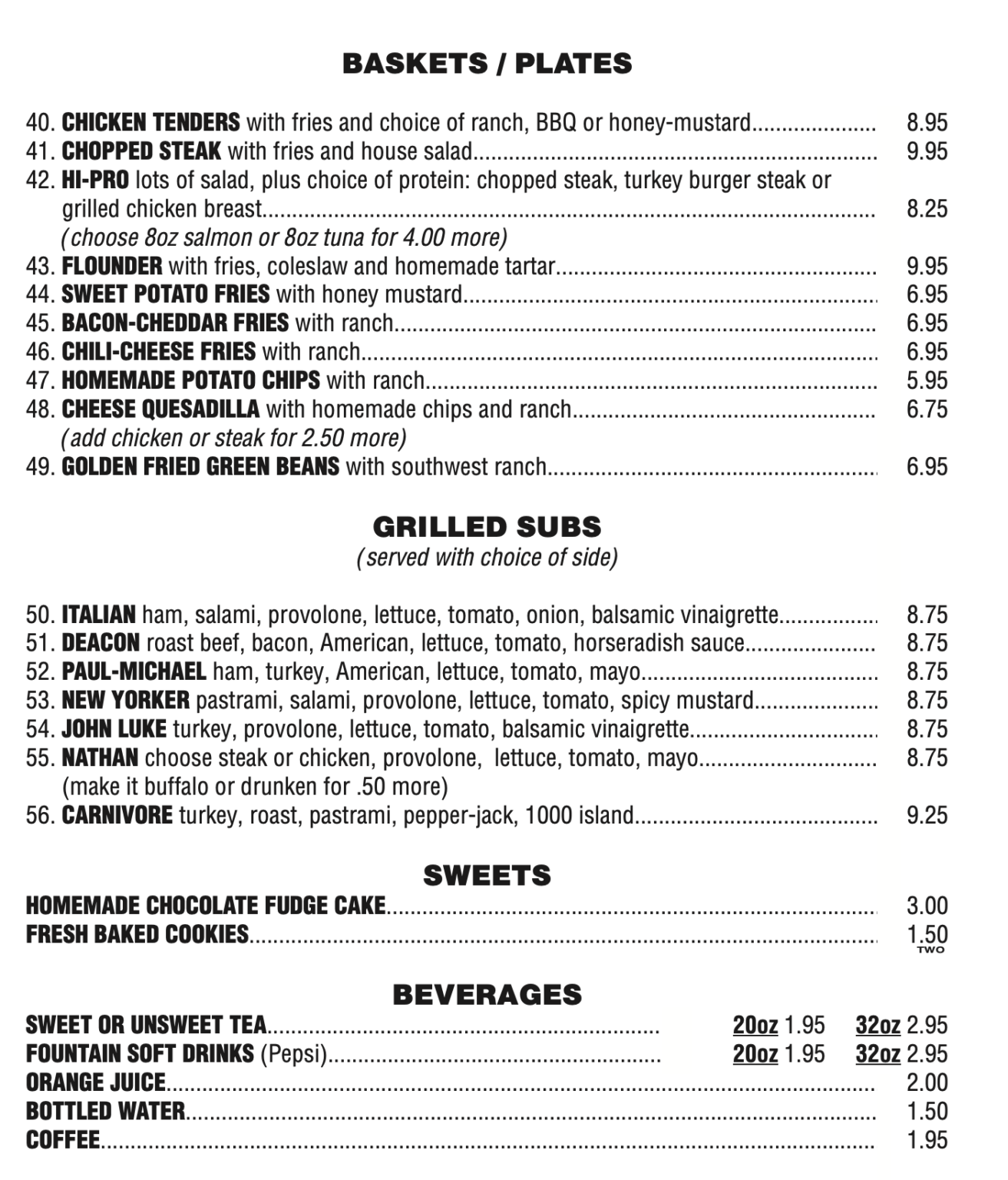 Lunch Menu Downtown Deli Cafe